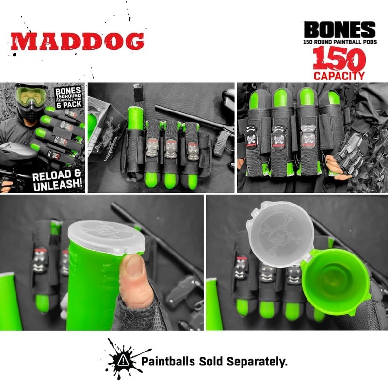 MAddog 150 Round Bones Paintball Pods | Durable Quick Reload Tubes for Tournament and Recreational Speedball Woodsball | 6 Pack - Image 2